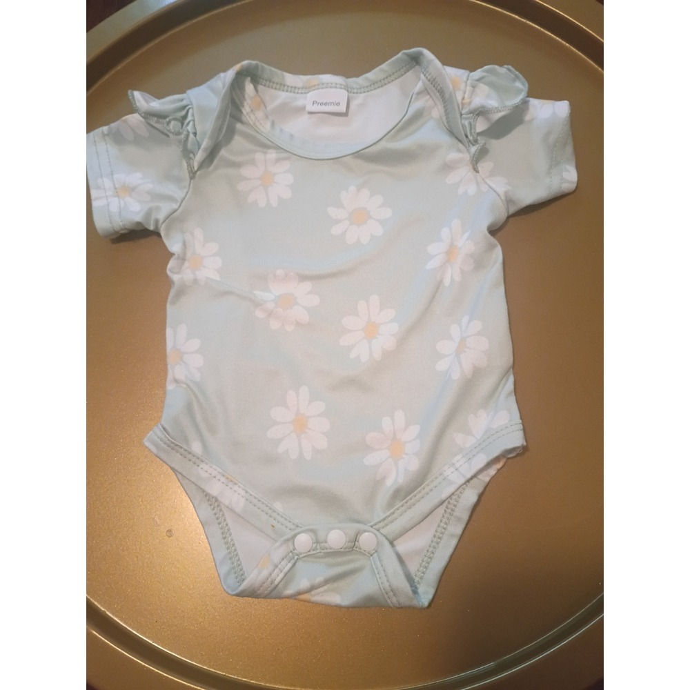 Baby Girl Mint Green Daisy Floral Ruffle Short Sleeve Bodysuit Preemie